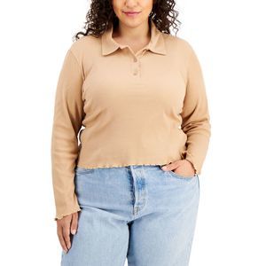 Full Circle Trends Womens Trendy Plus Size Ribbed Raw-Hem Cropped Polo Shirt 2X